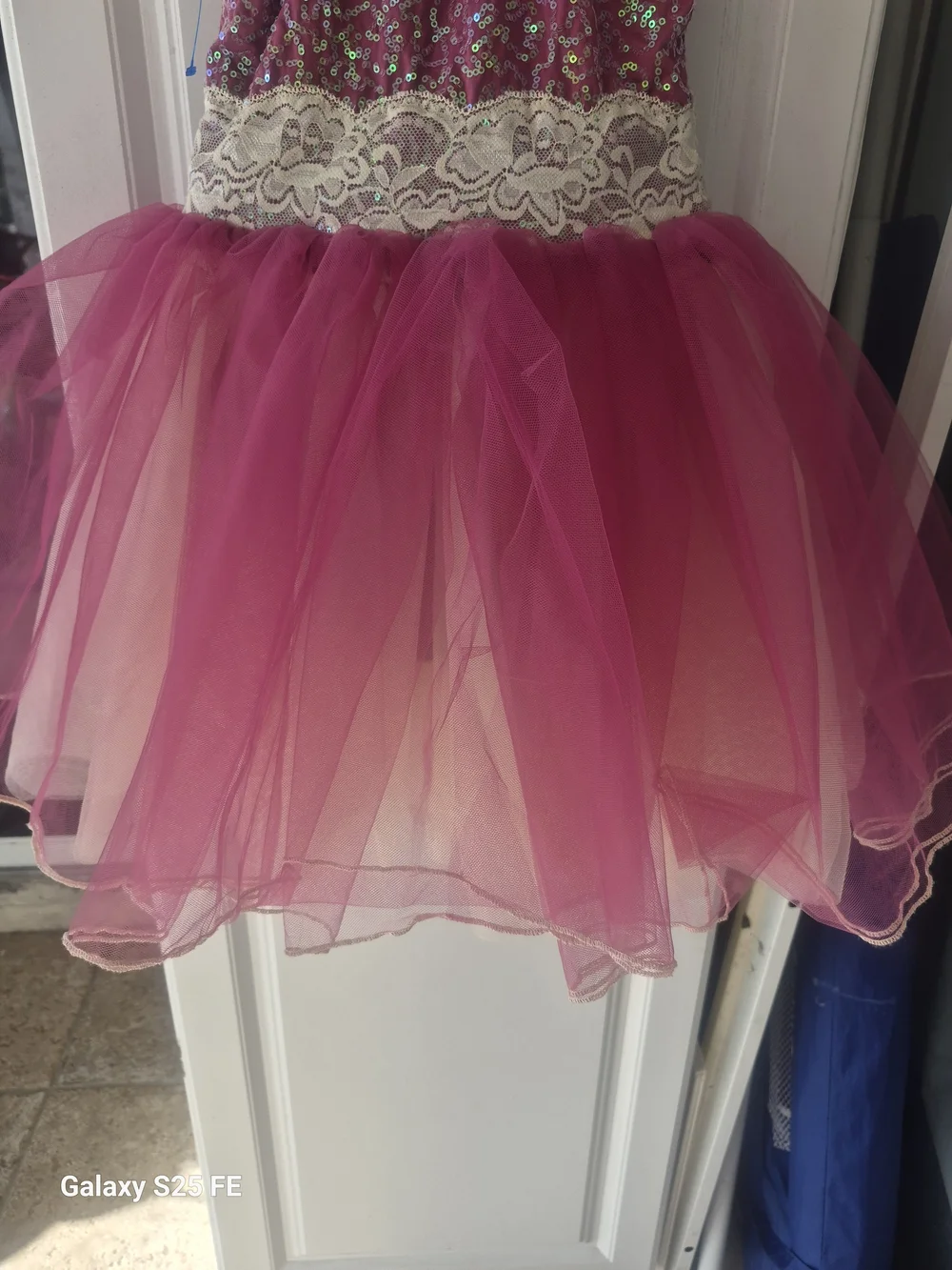 Weissman Fuchsia Sequin Tulle Dance Dress with Lace Bow